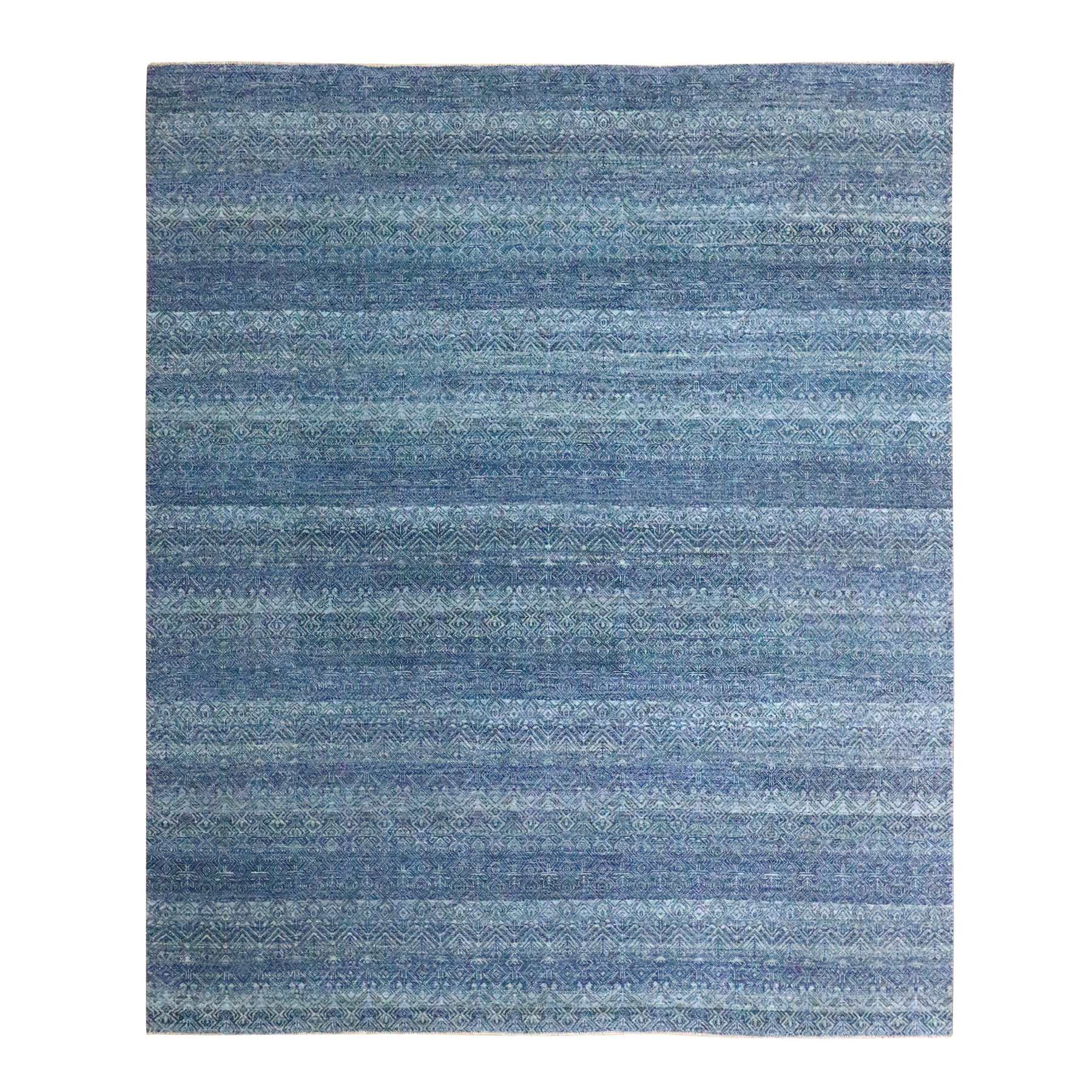 8'3"x9'10" Yonder Blue, Kohinoor Herat Pattern, Small Geometric Repetitive Diamond Design, Hand Knotted, Soft Wool, Tone on Tone, Oriental Rug 